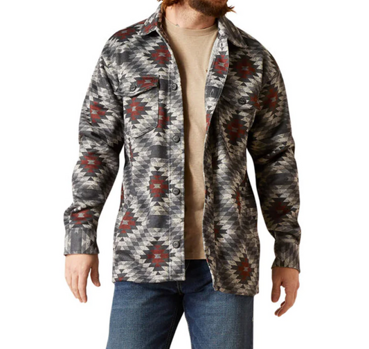 10046053 Ariat Men's Caldwell Printed Shirt Jacket - Charcoal Grey/Diamonds - OLD FORT WESTERN